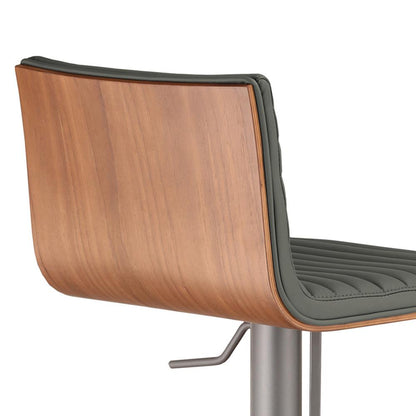 Armen Living - Cafe Adjustable Height Swivel Grey Faux Leather and Walnut Wood Bar Stool with Grey Metal Base - LCCASWBAGRBA veiw 5