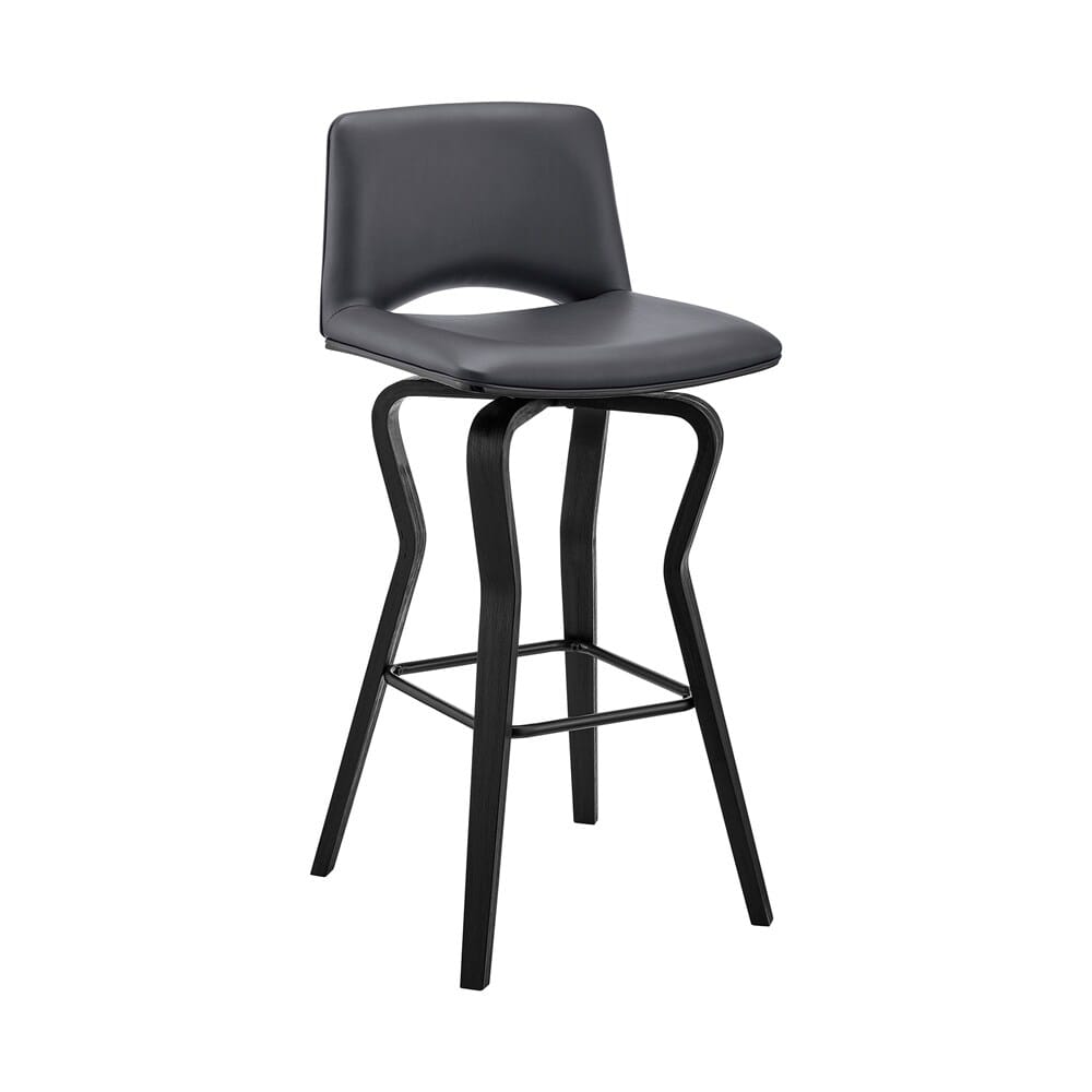 Armen Living - Gerty 30in Swivel Grey Faux Leather and Black Wood Bar Stool - LCGYBABLGR30 veiw 1