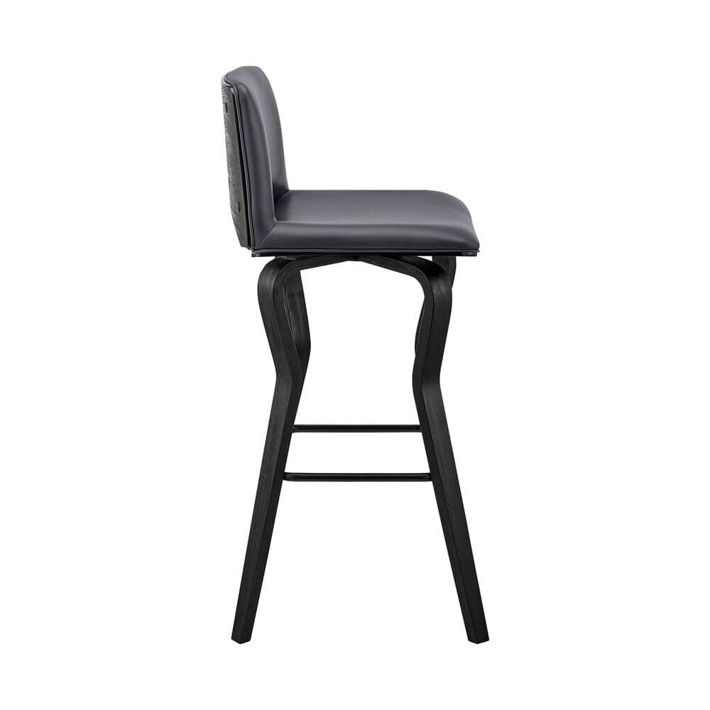 Armen Living - Gerty 30in Swivel Grey Faux Leather and Black Wood Bar Stool - LCGYBABLGR30 veiw 3