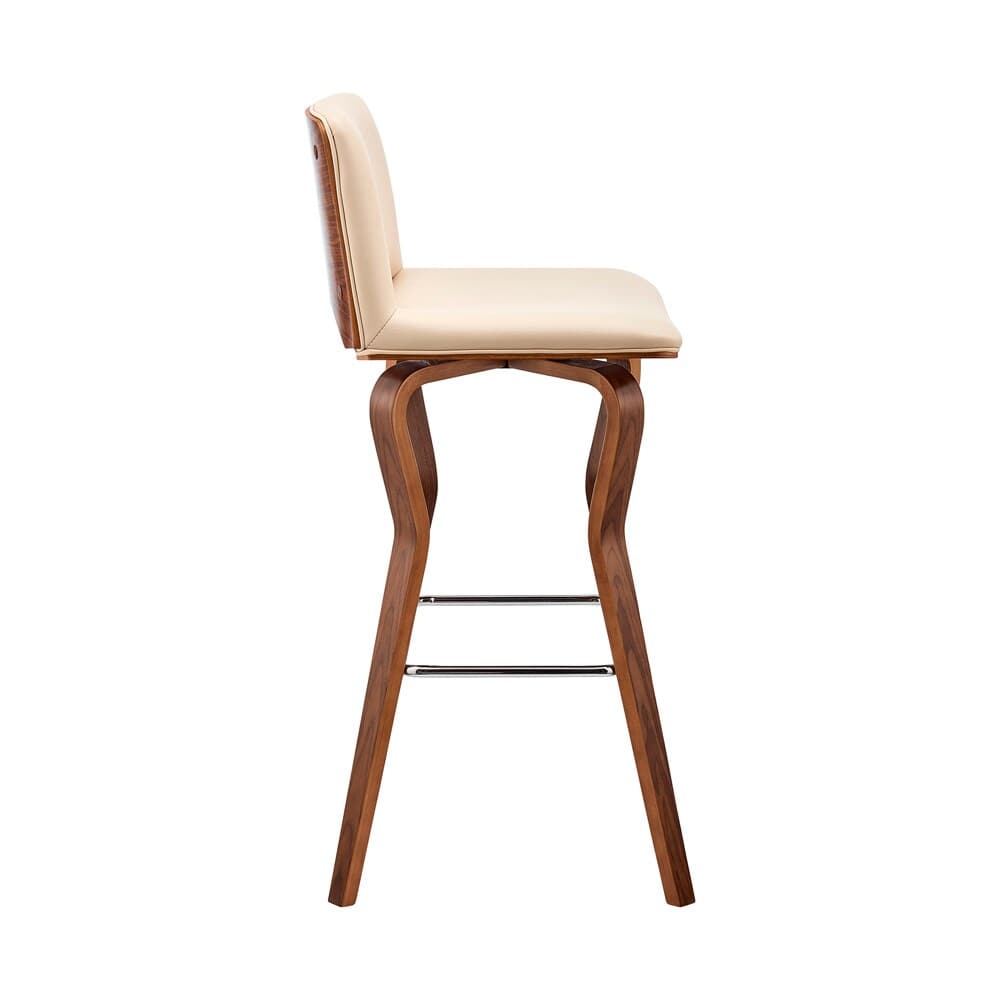 Armen Living - Gerty 30in Swivel Cream Faux Leather and Walnut Wood Bar Stool - LCGYBAWACR30 veiw 3