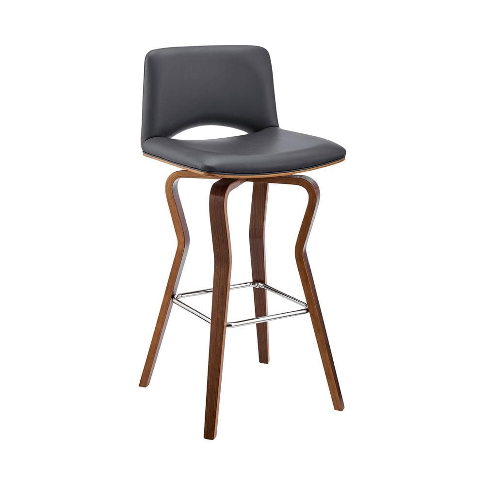 Armen Living - Gerty 30in Swivel Grey Faux Leather and Walnut Wood Bar Stool - LCGYBAWAGR30 veiw 1