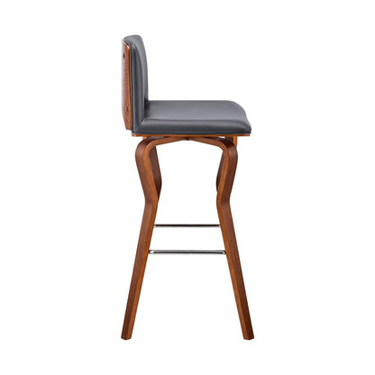 Armen Living - Gerty 30in Swivel Grey Faux Leather and Walnut Wood Bar Stool - LCGYBAWAGR30 veiw 3