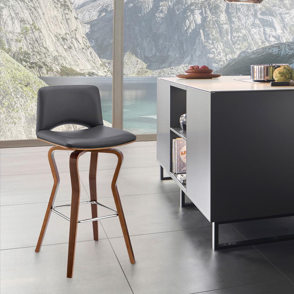 Armen Living - Gerty 30in Swivel Grey Faux Leather and Walnut Wood Bar Stool - LCGYBAWAGR30 veiw 9