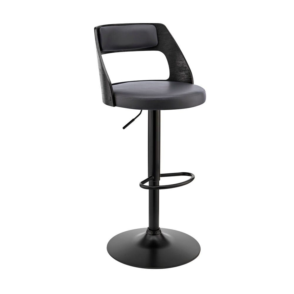 Armen Living - Itzan Adjustable Swivel Grey Faux Leather and Black Wood Bar Stool with Black Base - LCITBABLGR veiw 1
