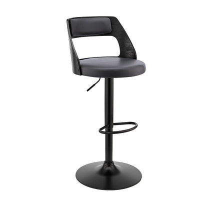 Armen Living - Itzan Adjustable Swivel Grey Faux Leather and Black Wood Bar Stool with Black Base - LCITBABLGR veiw 1