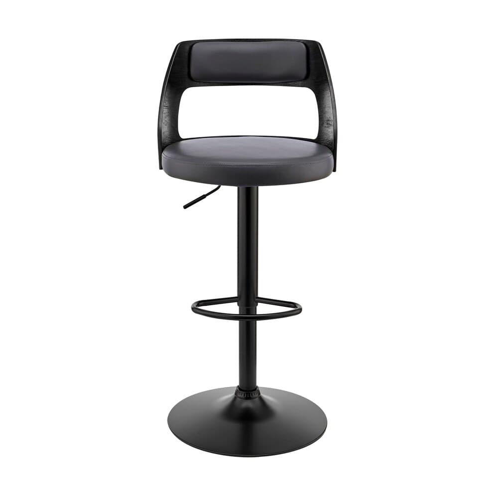 Armen Living - Itzan Adjustable Swivel Grey Faux Leather and Black Wood Bar Stool with Black Base - LCITBABLGR veiw 2