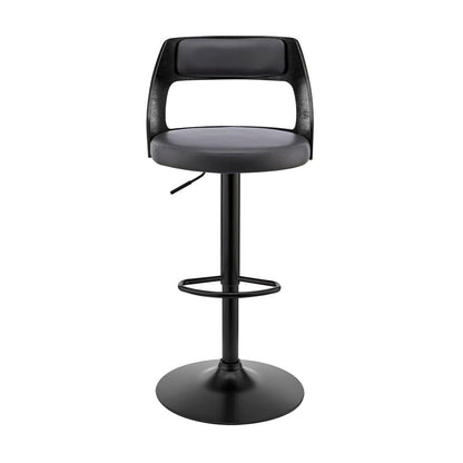 Armen Living - Itzan Adjustable Swivel Grey Faux Leather and Black Wood Bar Stool with Black Base - LCITBABLGR veiw 2