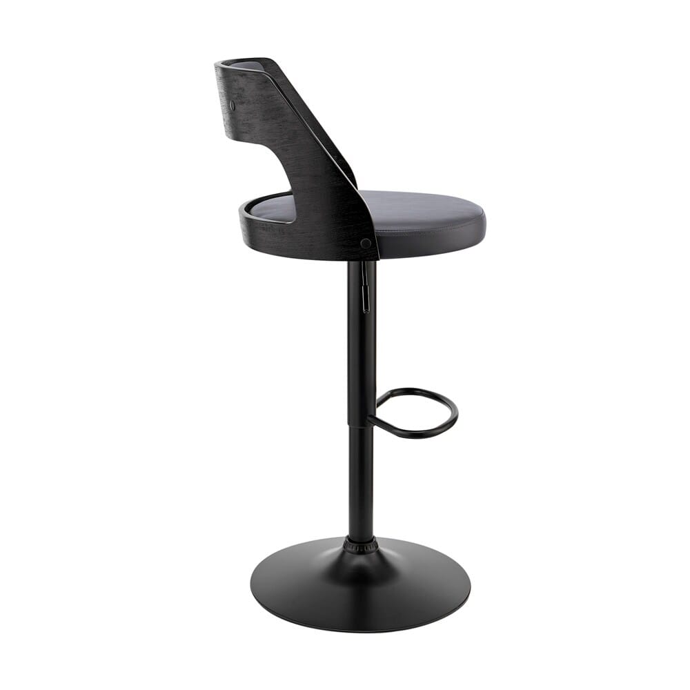 Armen Living - Itzan Adjustable Swivel Grey Faux Leather and Black Wood Bar Stool with Black Base - LCITBABLGR veiw 3