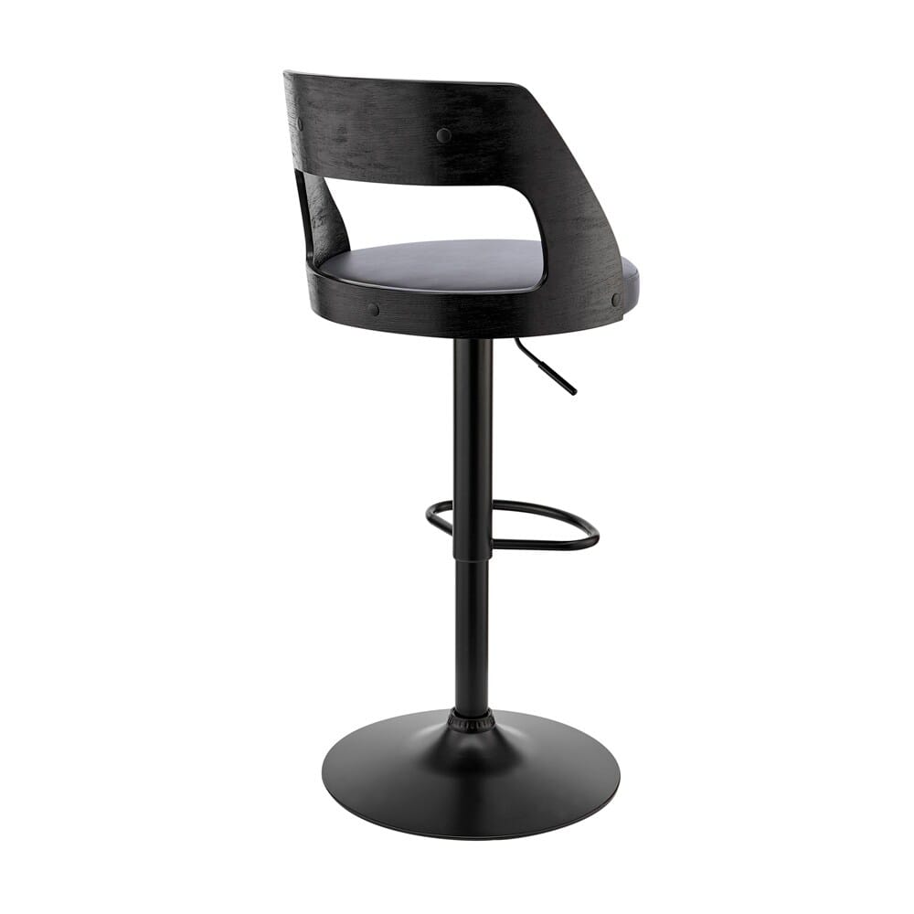 Armen Living - Itzan Adjustable Swivel Grey Faux Leather and Black Wood Bar Stool with Black Base - LCITBABLGR veiw 4
