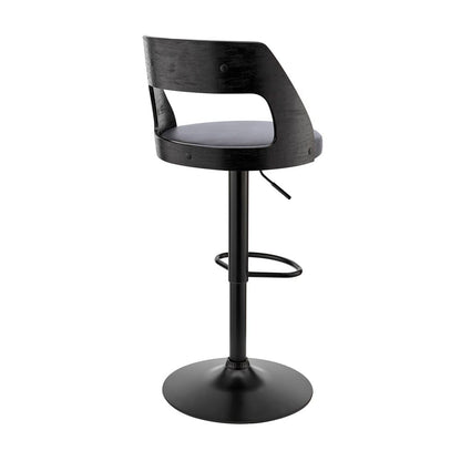 Armen Living - Itzan Adjustable Swivel Grey Faux Leather and Black Wood Bar Stool with Black Base - LCITBABLGR veiw 4