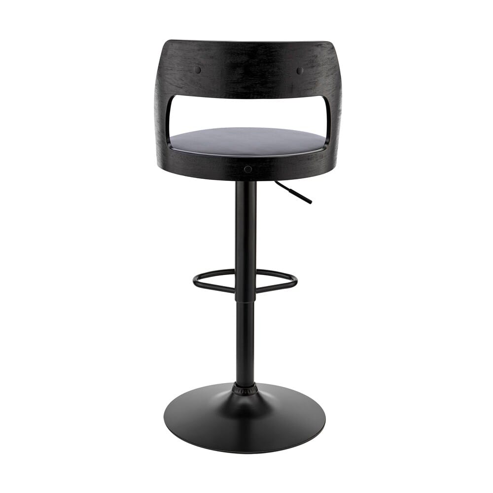 Armen Living - Itzan Adjustable Swivel Grey Faux Leather and Black Wood Bar Stool with Black Base - LCITBABLGR veiw 5