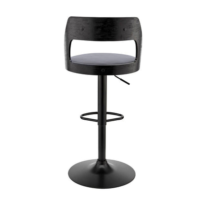 Armen Living - Itzan Adjustable Swivel Grey Faux Leather and Black Wood Bar Stool with Black Base - LCITBABLGR veiw 5
