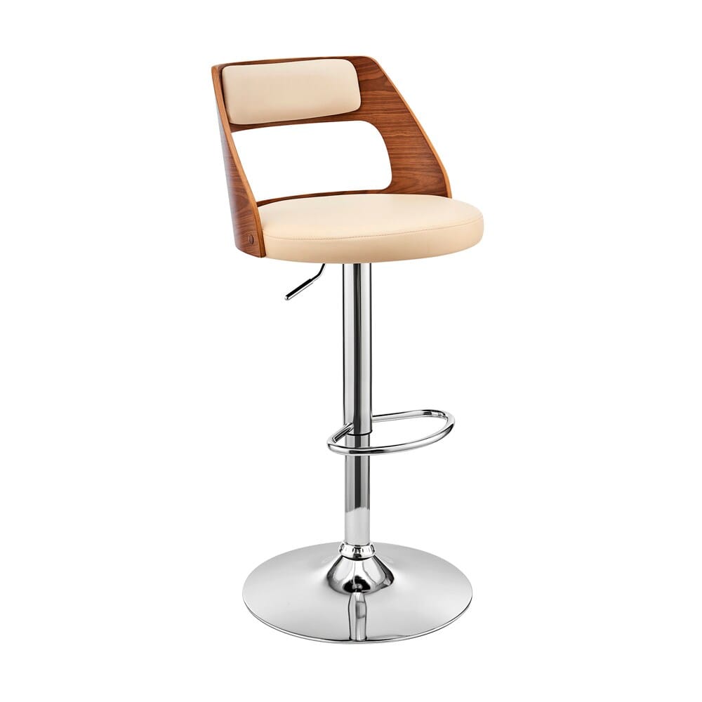 Armen Living - Itzan Adjustable Swivel Cream Faux Leather and Walnut Wood Bar Stool with Chrome Base - LCITBAWACR veiw 1