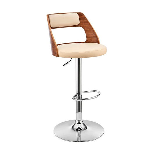 Armen Living - Itzan Adjustable Swivel Cream Faux Leather and Walnut Wood Bar Stool with Chrome Base - LCITBAWACR veiw 1