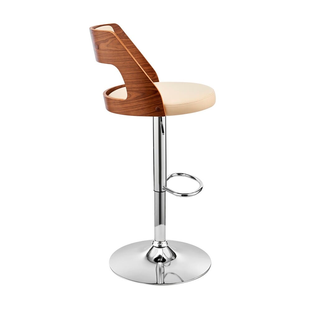 Armen Living - Itzan Adjustable Swivel Cream Faux Leather and Walnut Wood Bar Stool with Chrome Base - LCITBAWACR veiw 3