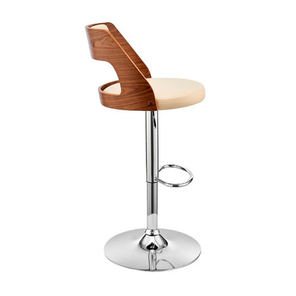 Armen Living - Itzan Adjustable Swivel Cream Faux Leather and Walnut Wood Bar Stool with Chrome Base - LCITBAWACR veiw 3