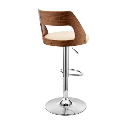 Armen Living - Itzan Adjustable Swivel Cream Faux Leather and Walnut Wood Bar Stool with Chrome Base - LCITBAWACR veiw 4