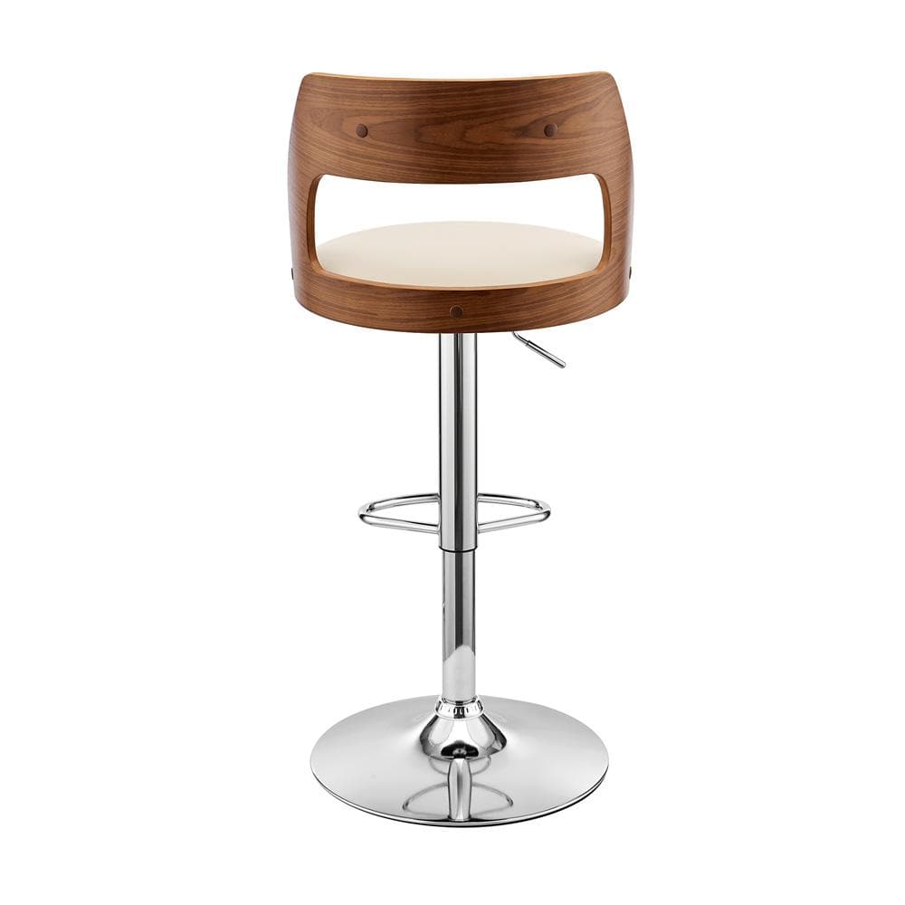 Armen Living - Itzan Adjustable Swivel Cream Faux Leather and Walnut Wood Bar Stool with Chrome Base - LCITBAWACR veiw 5