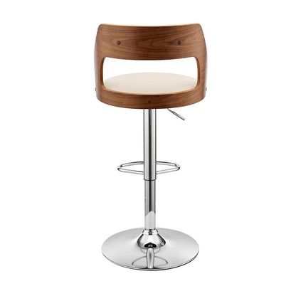 Armen Living - Itzan Adjustable Swivel Cream Faux Leather and Walnut Wood Bar Stool with Chrome Base - LCITBAWACR veiw 5