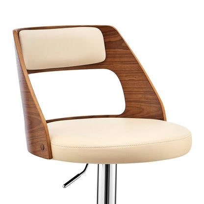 Armen Living - Itzan Adjustable Swivel Cream Faux Leather and Walnut Wood Bar Stool with Chrome Base - LCITBAWACR veiw 6