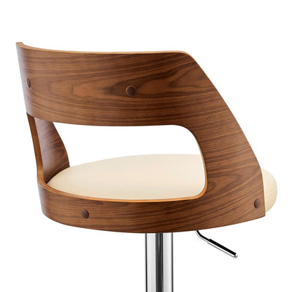 Armen Living - Itzan Adjustable Swivel Cream Faux Leather and Walnut Wood Bar Stool with Chrome Base - LCITBAWACR veiw 7