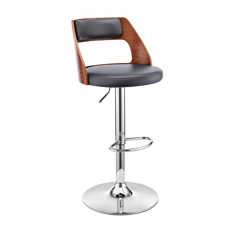 Armen Living - Itzan Adjustable Swivel Grey Faux Leather and Walnut Wood Bar Stool with Chrome Base - LCITBAWAGR veiw 1
