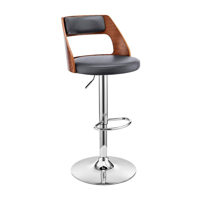 Armen Living - Itzan Adjustable Swivel Grey Faux Leather and Walnut Wood Bar Stool with Chrome Base - LCITBAWAGR veiw 1
