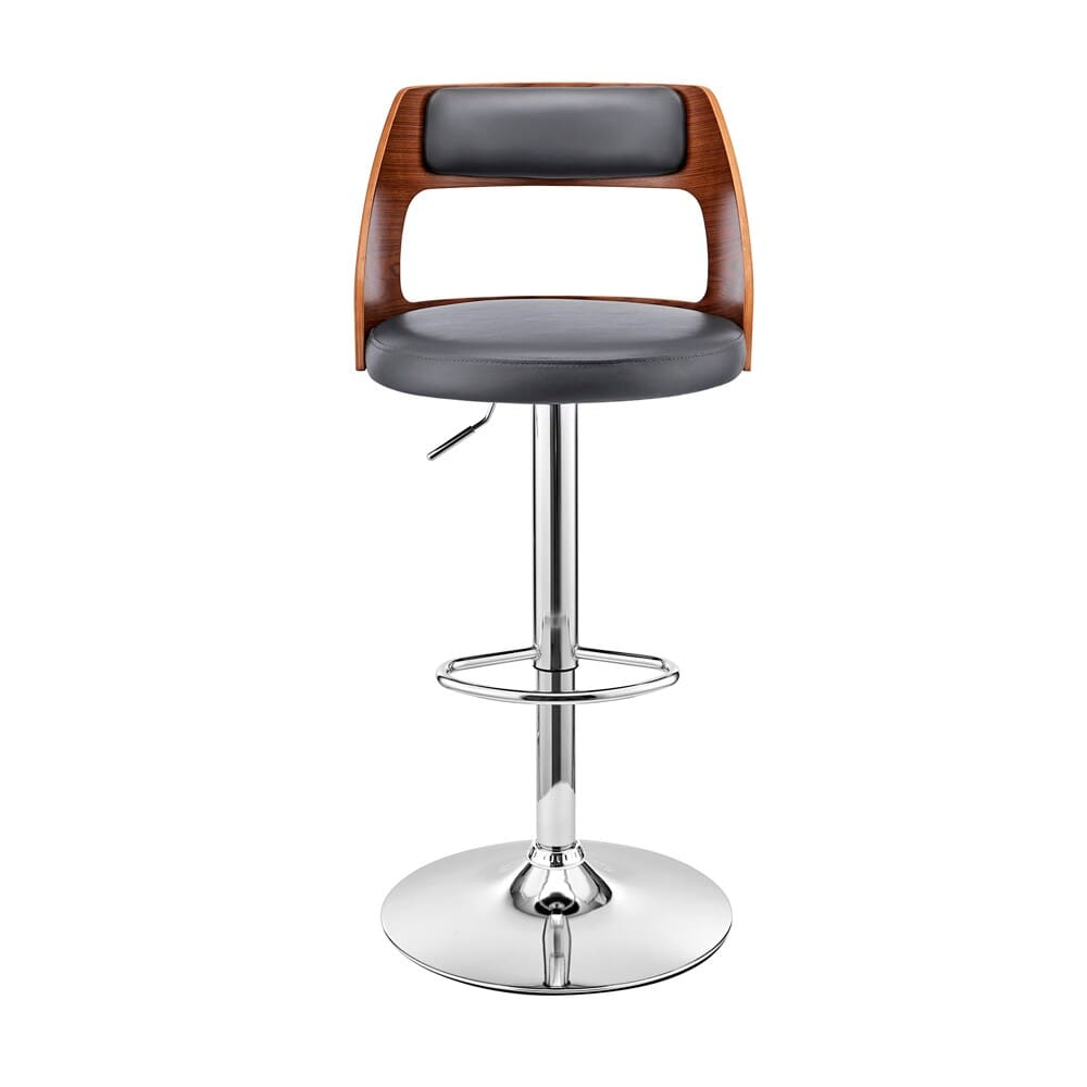 Armen Living - Itzan Adjustable Swivel Grey Faux Leather and Walnut Wood Bar Stool with Chrome Base - LCITBAWAGR veiw 2