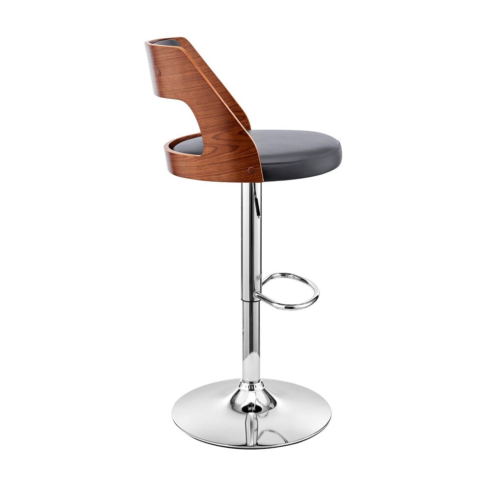 Armen Living - Itzan Adjustable Swivel Grey Faux Leather and Walnut Wood Bar Stool with Chrome Base - LCITBAWAGR veiw 3