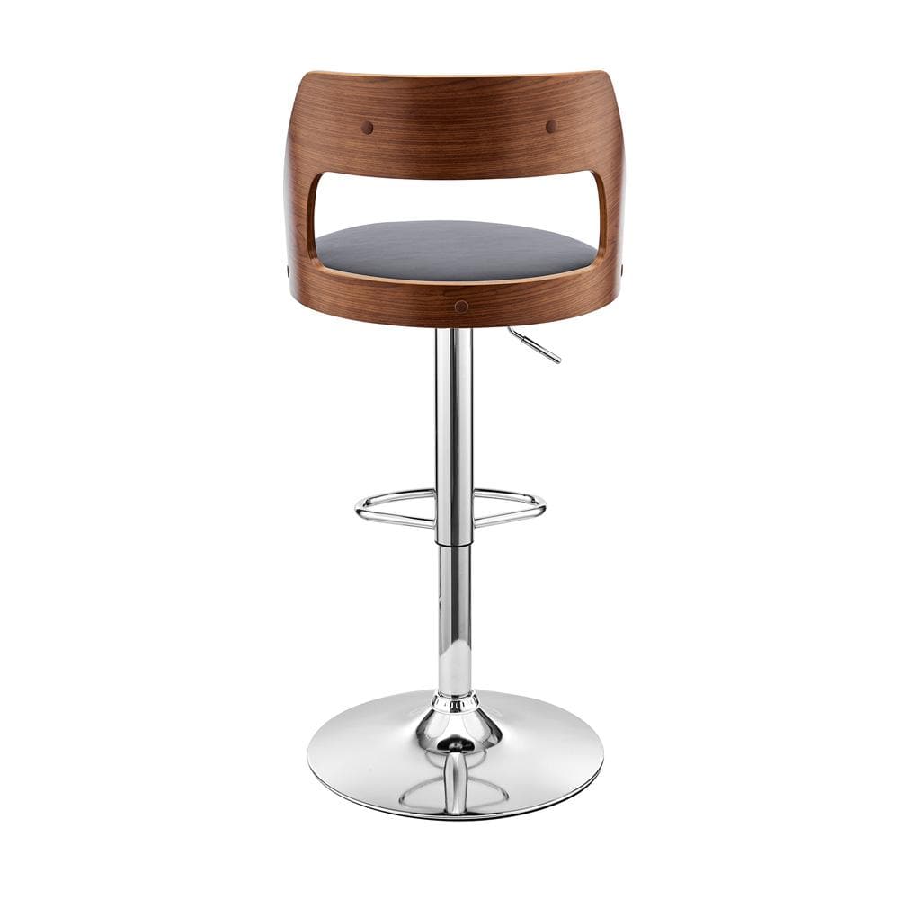 Armen Living - Itzan Adjustable Swivel Grey Faux Leather and Walnut Wood Bar Stool with Chrome Base - LCITBAWAGR veiw 5
