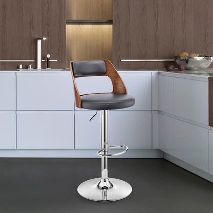 Armen Living - Itzan Adjustable Swivel Grey Faux Leather and Walnut Wood Bar Stool with Chrome Base - LCITBAWAGR veiw 9