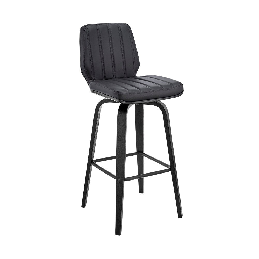 Armen Living - Renee 26in Swivel Grey Faux Leather and Black Wood Bar Stool - LCRNBABLGR26 veiw 1