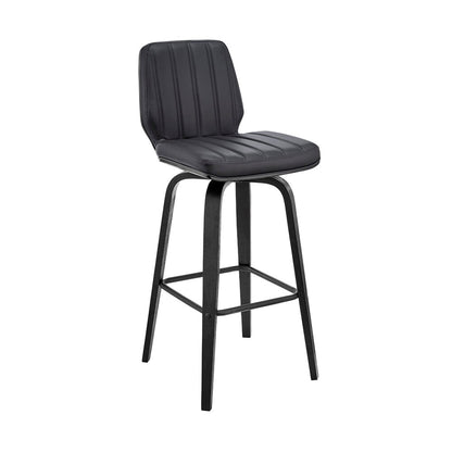 Armen Living - Renee 26in Swivel Grey Faux Leather and Black Wood Bar Stool - LCRNBABLGR26 veiw 1