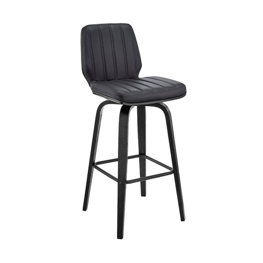Armen Living - Renee 26in Swivel Grey Faux Leather and Black Wood Bar Stool - LCRNBABLGR26 veiw 1