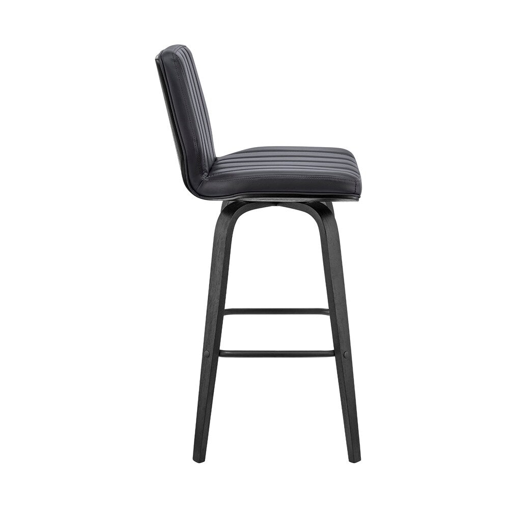 Armen Living - Renee 26in Swivel Grey Faux Leather and Black Wood Bar Stool - LCRNBABLGR26 veiw 3