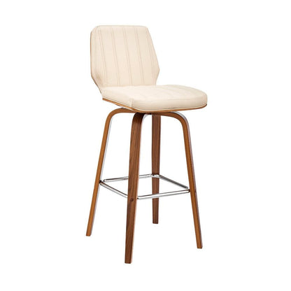 Armen Living - Renee 26in Swivel Cream Faux Leather and Walnut Wood Bar Stool - LCRNBAWACR26 veiw 1