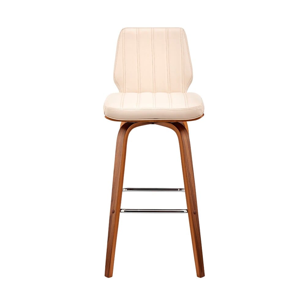 Armen Living - Renee 26in Swivel Cream Faux Leather and Walnut Wood Bar Stool - LCRNBAWACR26 veiw 2