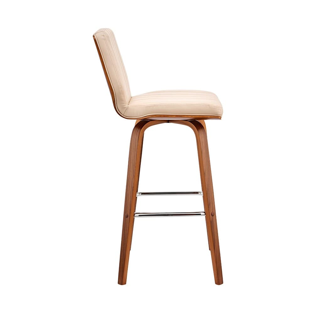 Armen Living - Renee 26in Swivel Cream Faux Leather and Walnut Wood Bar Stool - LCRNBAWACR26 veiw 3