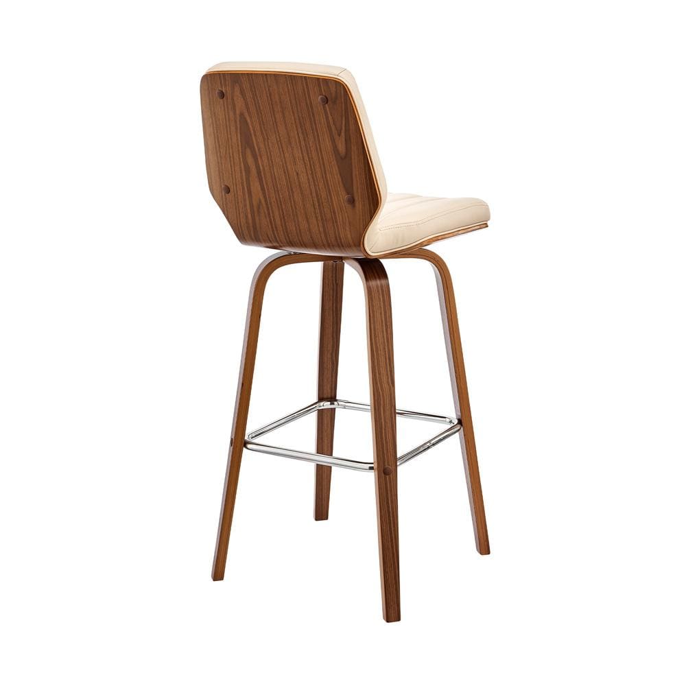 Armen Living - Renee 26in Swivel Cream Faux Leather and Walnut Wood Bar Stool - LCRNBAWACR26 veiw 4