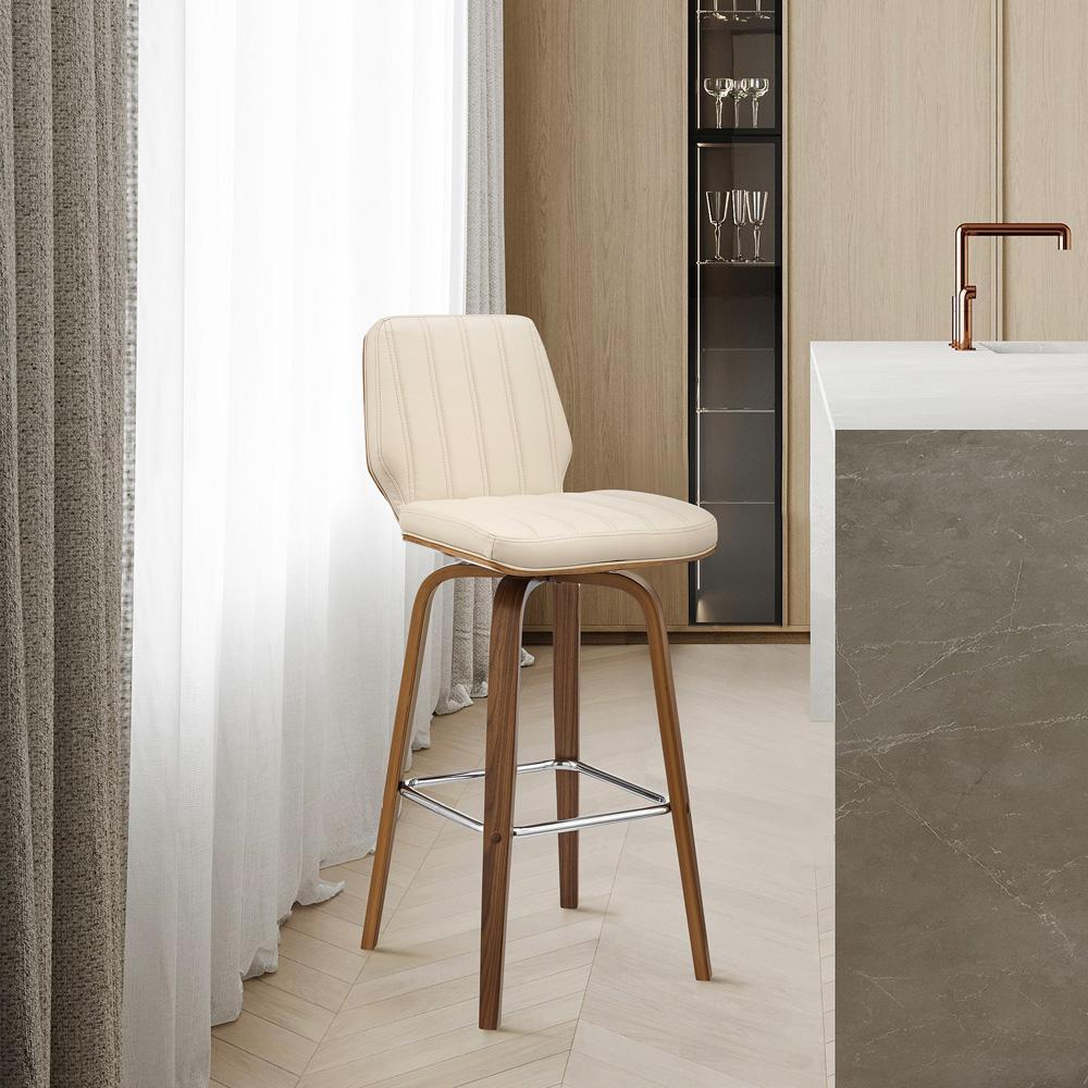 Armen Living - Renee 26in Swivel Cream Faux Leather and Walnut Wood Bar Stool - LCRNBAWACR26 veiw 9