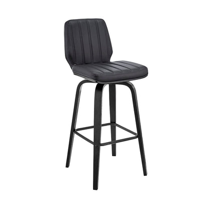 Armen Living - Renee 30in Swivel Grey Faux Leather and Black Wood Bar Stool - LCRNBABLGR30 veiw 1