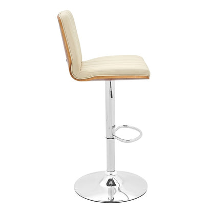 Armen Living - Sabine Adjustable Swivel Cream Faux Leather with Walnut Back and Chrome Bar Stool - LCSBBAWACR veiw 3