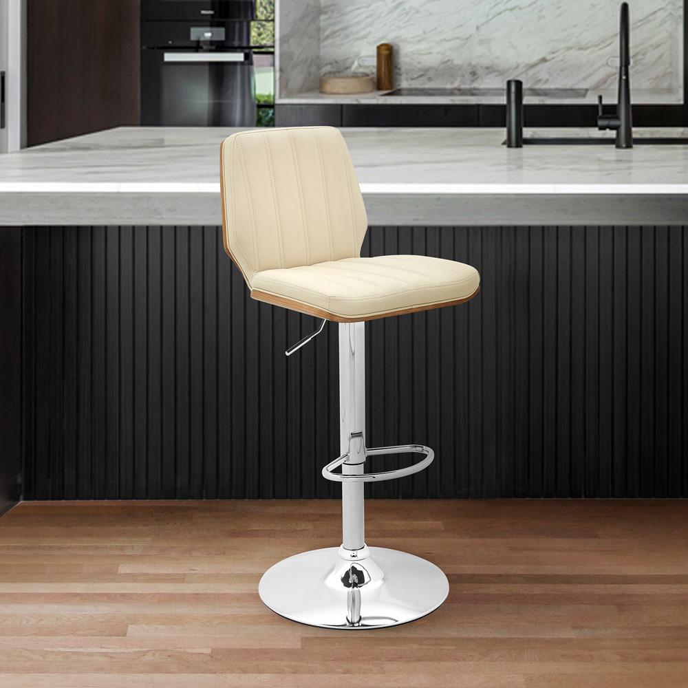 Armen Living - Sabine Adjustable Swivel Cream Faux Leather with Walnut Back and Chrome Bar Stool - LCSBBAWACR veiw 8