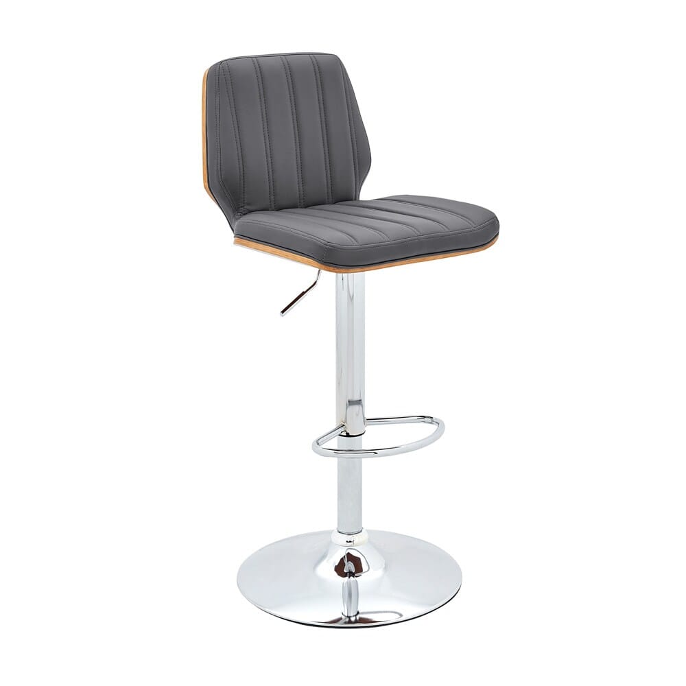 Armen Living - Sabine Adjustable Swivel Gray Faux Leather with Walnut Back and Chrome Bar Stool - LCSBBAWAGR veiw 1