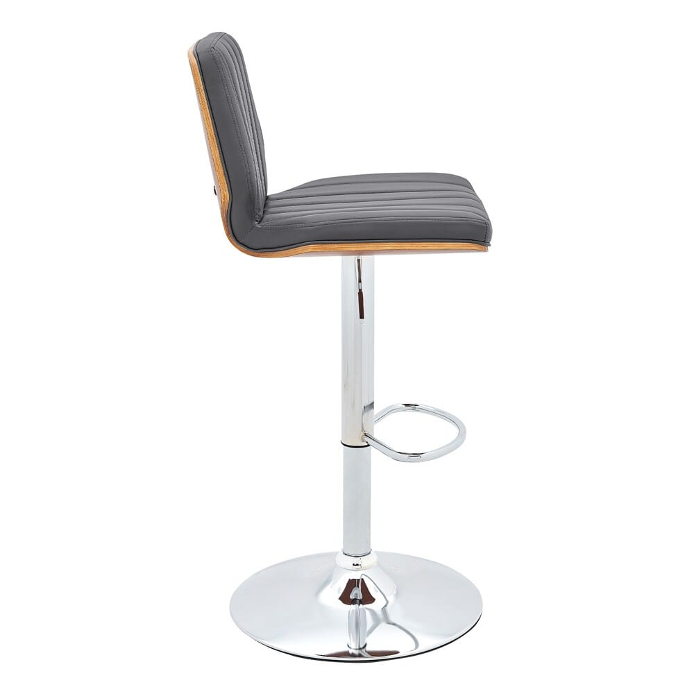Armen Living - Sabine Adjustable Swivel Gray Faux Leather with Walnut Back and Chrome Bar Stool - LCSBBAWAGR veiw 3