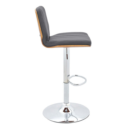 Armen Living - Sabine Adjustable Swivel Gray Faux Leather with Walnut Back and Chrome Bar Stool - LCSBBAWAGR veiw 3