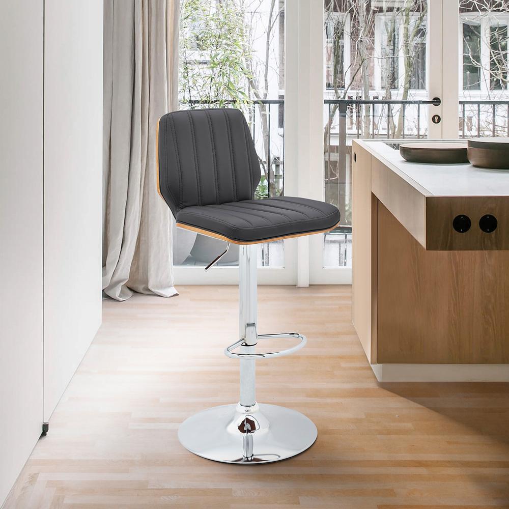 Armen Living - Sabine Adjustable Swivel Gray Faux Leather with Walnut Back and Chrome Bar Stool - LCSBBAWAGR veiw 8