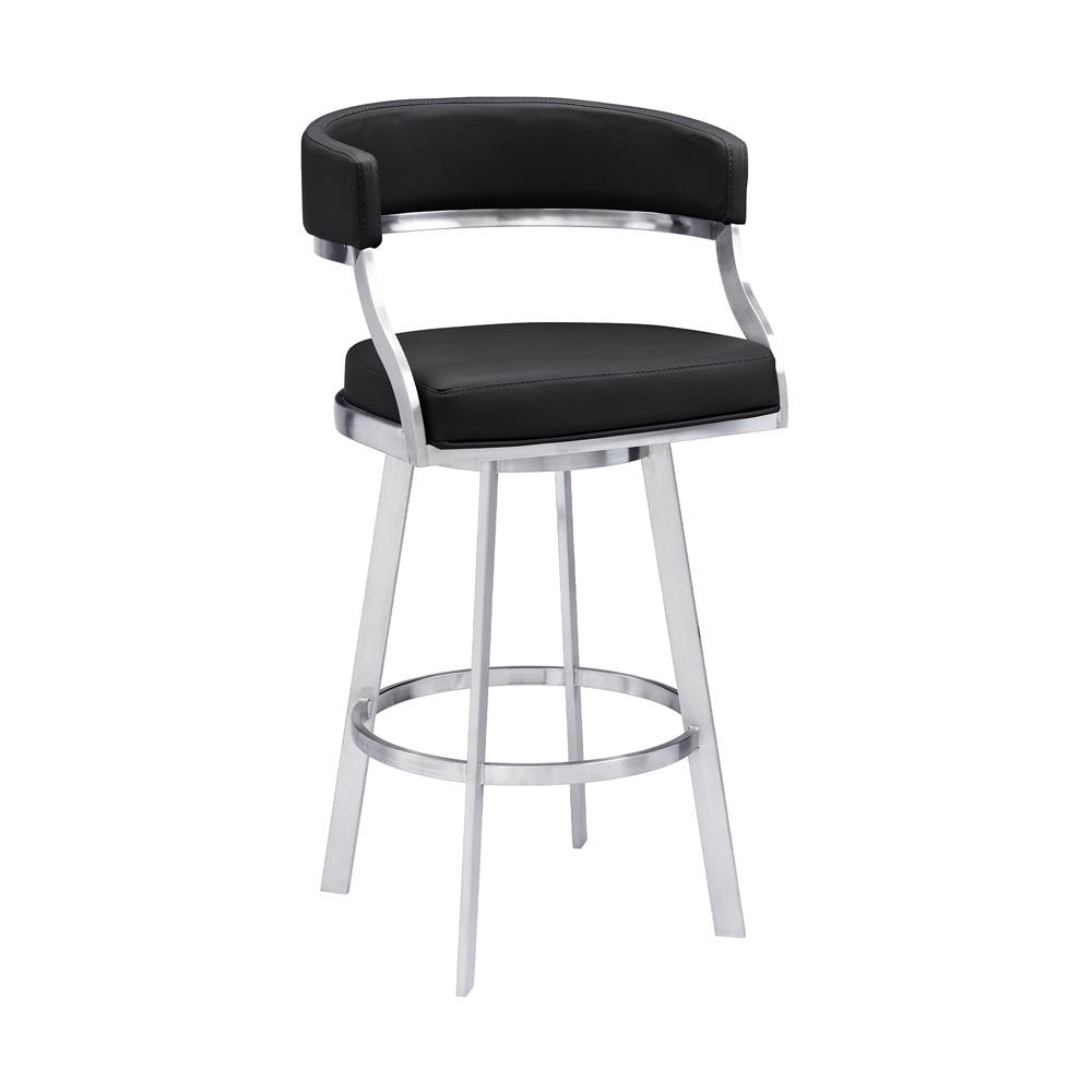 Armen Living - Saturn 26in Counter Height Swivel Black Faux Leather and Brushed Stainless Steel Bar Stool - LCSNBABSBL26 veiw 1
