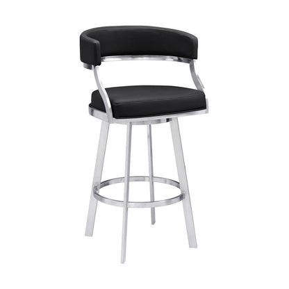 Armen Living - Saturn 26in Counter Height Swivel Black Faux Leather and Brushed Stainless Steel Bar Stool - LCSNBABSBL26 veiw 1