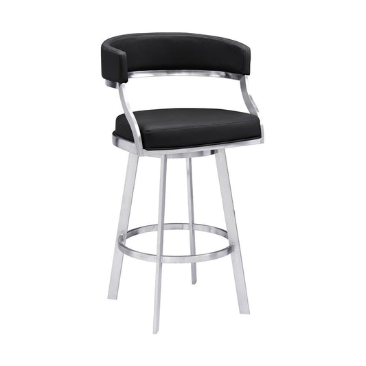 Armen Living - Saturn 26in Counter Height Swivel Black Faux Leather and Brushed Stainless Steel Bar Stool - LCSNBABSBL26 veiw 1